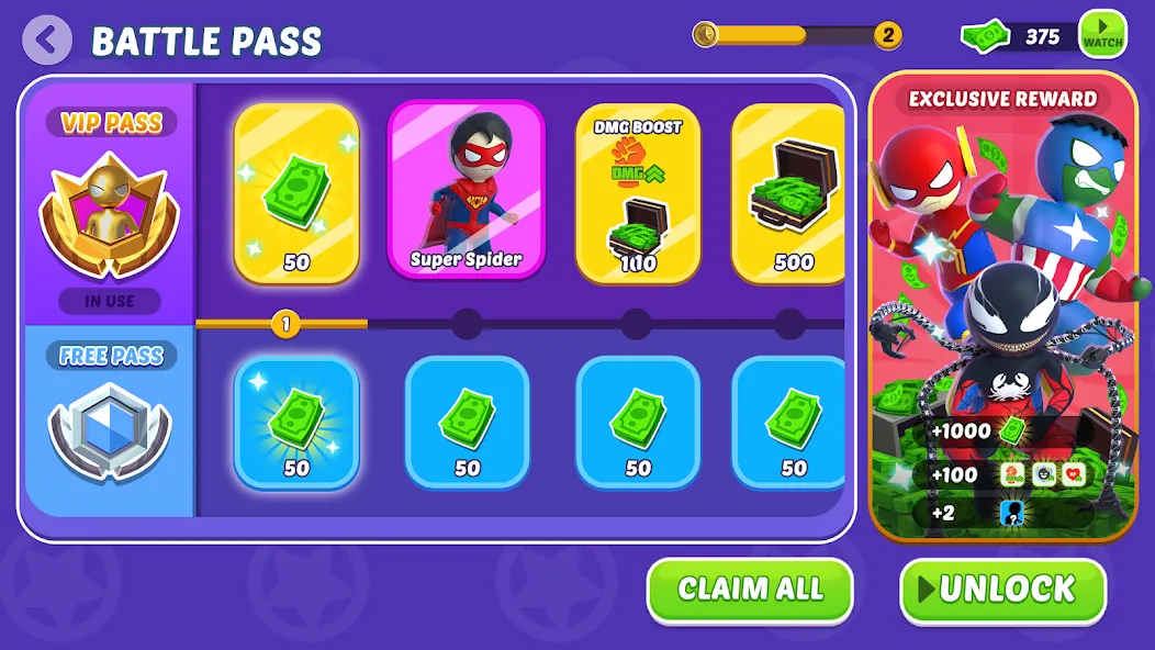 Stick Hero: Comic Superhero (Стик Хиро) [МОД: Много денег, Монет и Все открыто] Screenshot 4