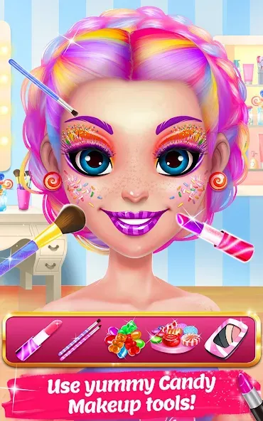 Candy Makeup Beauty Game [МОД: Все открыто, Дополнительные деньги и Меню MOD] Screenshot 2