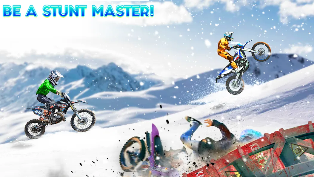 Snow Tricky Bike Stunt Race 3D [МОД: Много монет, Открытые уровни и Мега MOD] Screenshot 3