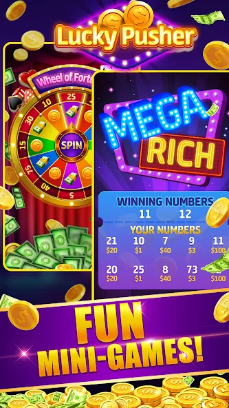 Lucky Cash Pusher Coin Games (Лаки Кэш Пушер Коин Геймс) [МОД: Много монет, Открытые уровни и Мега MOD] Screenshot 4