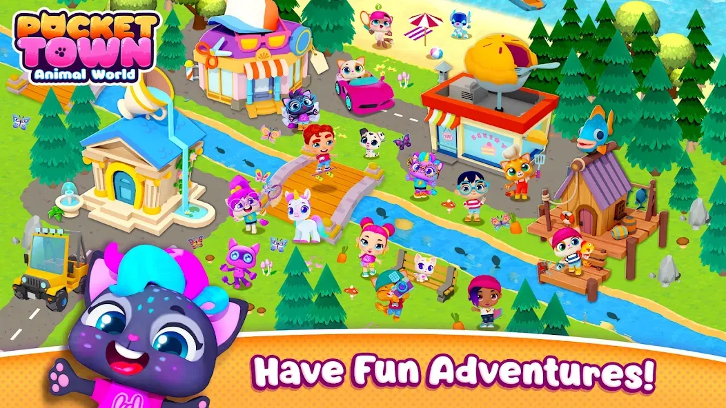 Pocket Town - Animal World [МОД: Все открыто, Дополнительные деньги и Меню MOD] Screenshot 1