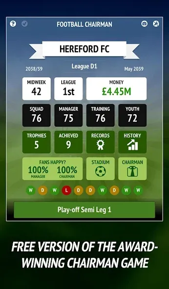 Football Chairman (Soccer) (Футбольный председатель) [МОД: Все открыто, Дополнительные деньги и Меню MOD] Screenshot 1