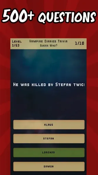 Vampire Diaries Quiz Trivia (Вампирские дневники викторина виктрия) [МОД: Деньги, Монеты и Меню MOD] Screenshot 1