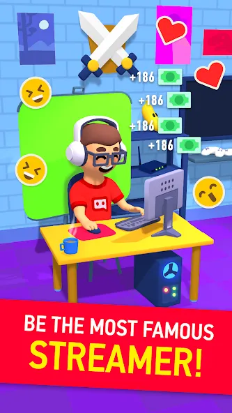 Idle Streamer - Tuber game (Айдл стример) [МОД: Много монет, Открытые уровни и Мега MOD] Screenshot 1