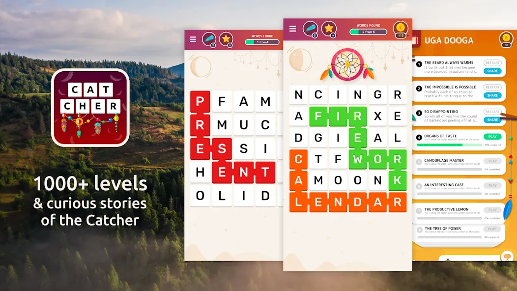 Word Catcher: Word Search [МОД: Меню, Бесконечные монеты и Открытые уровни] Screenshot 1