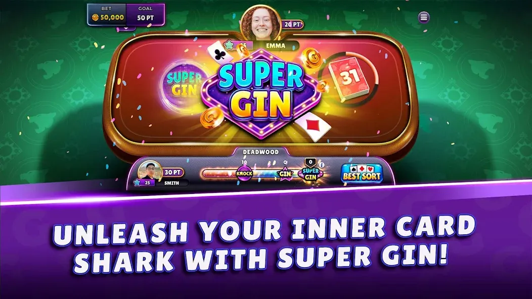Gin Rummy Super - Card Game (Джин Рамми Супер) [МОД: Бесконечные деньги, Монеты и Мега MOD] Screenshot 1