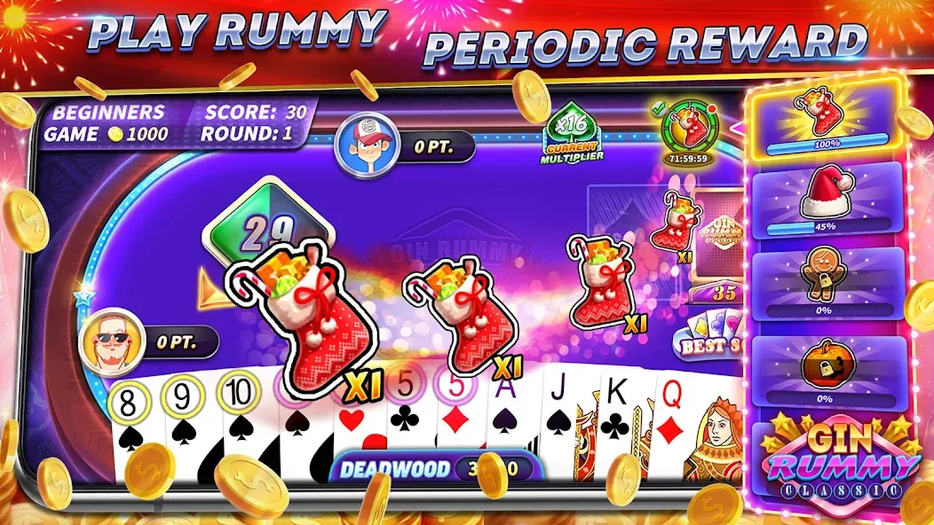Gin Rummy Online & Offline [МОД: Меню, Бесконечные монеты и Открытые уровни] Screenshot 1