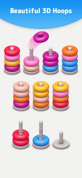 Color Sort 3D — Hoop Stack [МОД: Все открыто, Дополнительные деньги и Меню MOD] Screenshot 1
