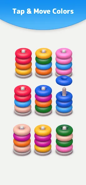 Color Sort 3D — Hoop Stack [МОД: Все открыто, Дополнительные деньги и Меню MOD] Screenshot 3