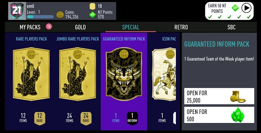 NT 21 Draft + Pack Opener [МОД: Много монет, Открытые уровни и Мега MOD] Screenshot 1