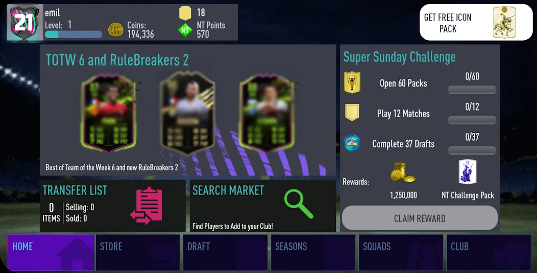 NT 21 Draft + Pack Opener [МОД: Много монет, Открытые уровни и Мега MOD] Screenshot 4