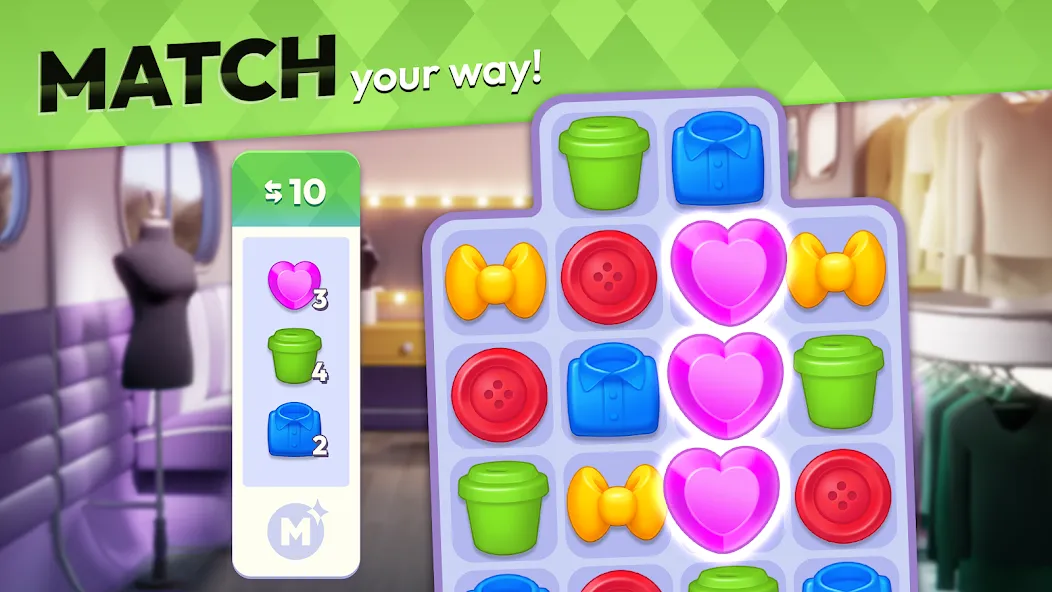 Makeover Match - Fashion Game (Мейковер Матч) [МОД: Много монет, Открытые уровни и Мега MOD] Screenshot 5