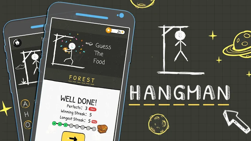Hangman Words:Two Player Games [МОД: Меню, Бесконечные монеты и Открытые уровни] Screenshot 1