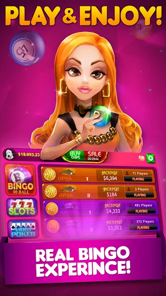 Bingo 90 Live : Vegas Slots (Бинго 90 Лайв) [МОД: Много денег, Монет и Все открыто] Screenshot 1