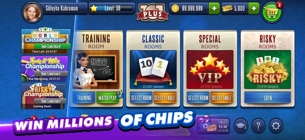 101 Okey Plus Rummy Board Game [МОД: Все открыто, Дополнительные деньги и Меню MOD] Screenshot 1