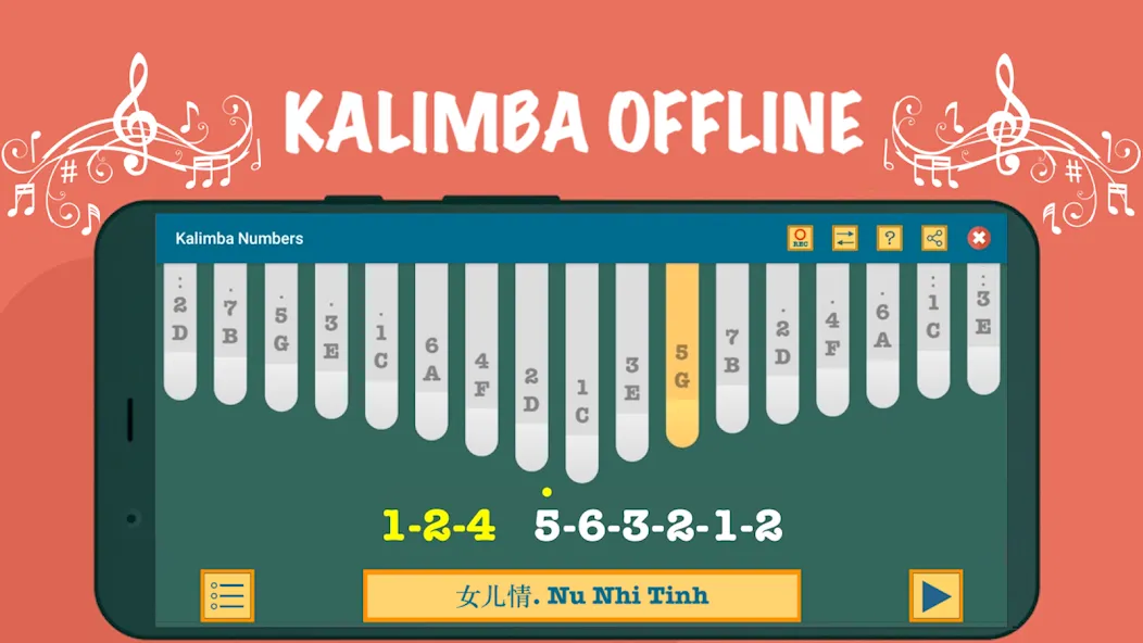 Kalimba App With Songs Numbers (Калимба приложение с песнями и цифрами) [MOD: Бесконечные деньги] - Скриншот 1